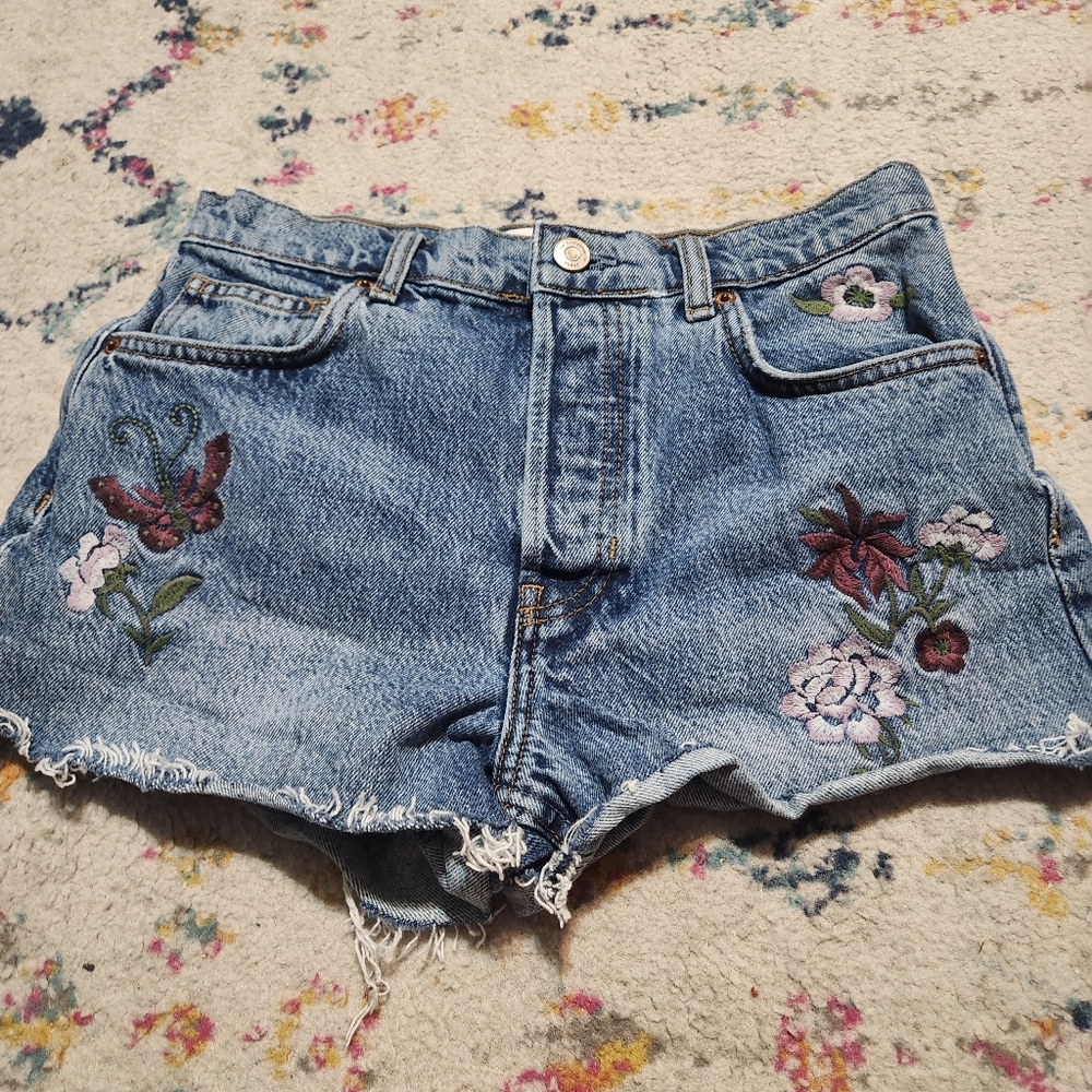 Reformation Hi Rise Embroidered Denim Women Shorts